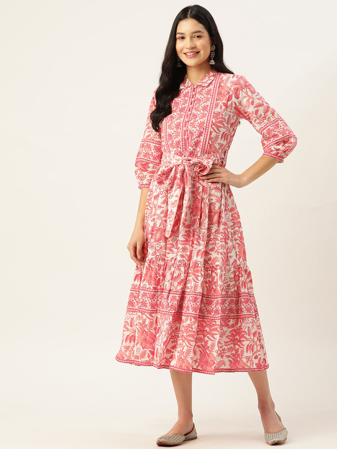 Buy Jaipur Morni Floral Cotton A Line Cotton Midi Dress Dresses for