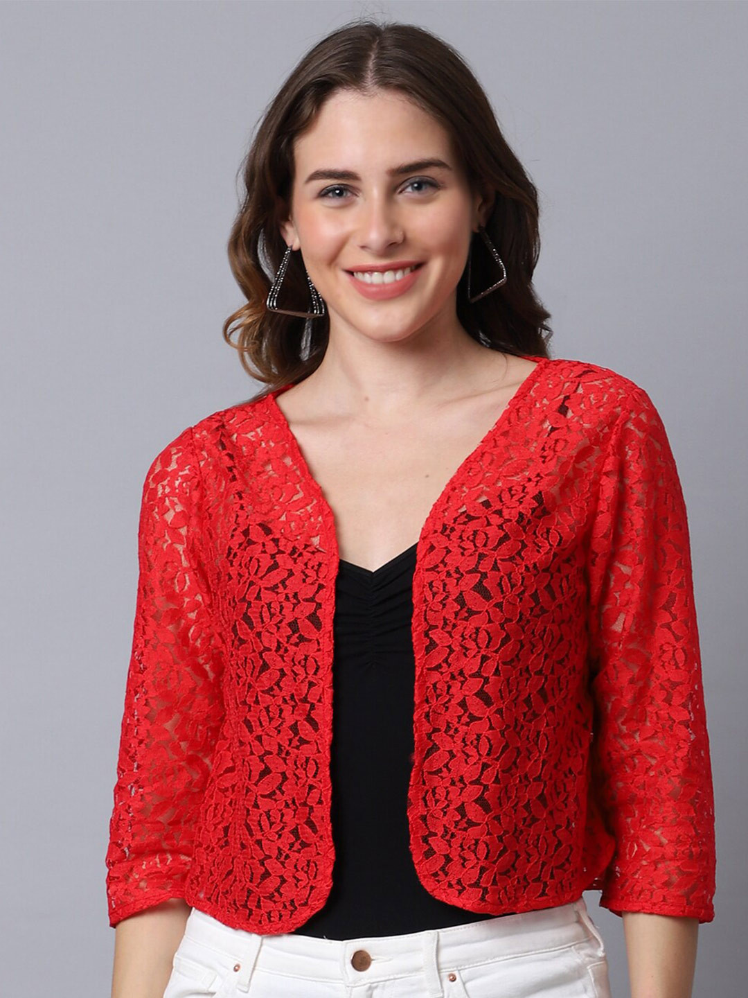 Buy UnaOne Women Self Design Cotton Open Front Crop Shrug Shrug for