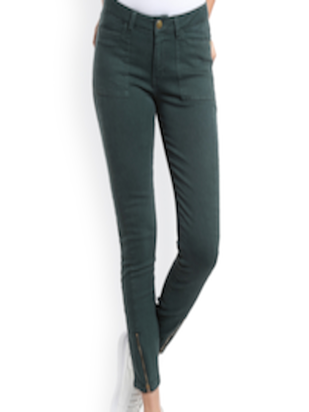 Buy Vero Moda Women Green Regular Fit Mid Rise Clean Look Stretchable ...