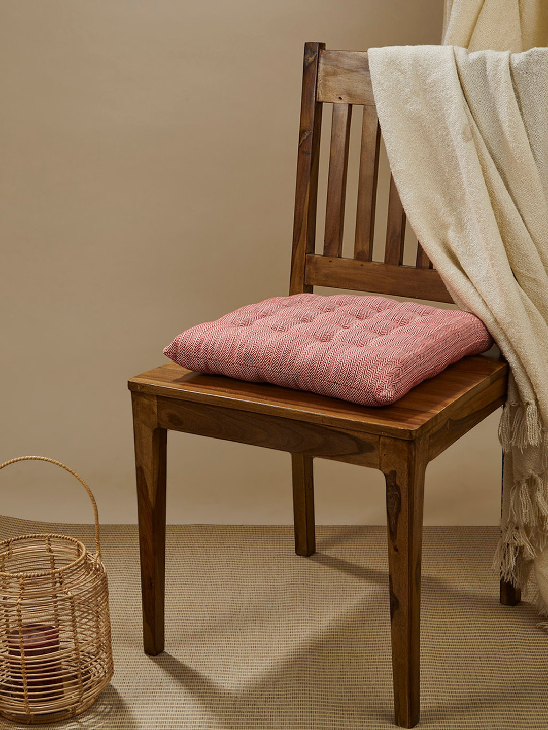 Buy Fabindia Cerise Pink Woven Design Cotton Square Chair Pad
