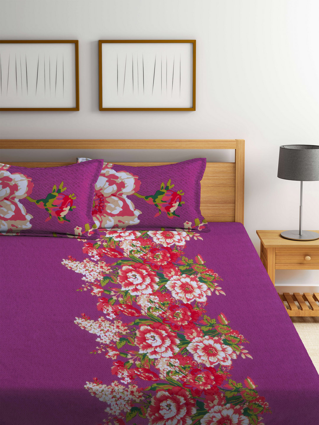 Buy Portico New York Purple 210 TC Fine King Bedsheet With 2 Pillow