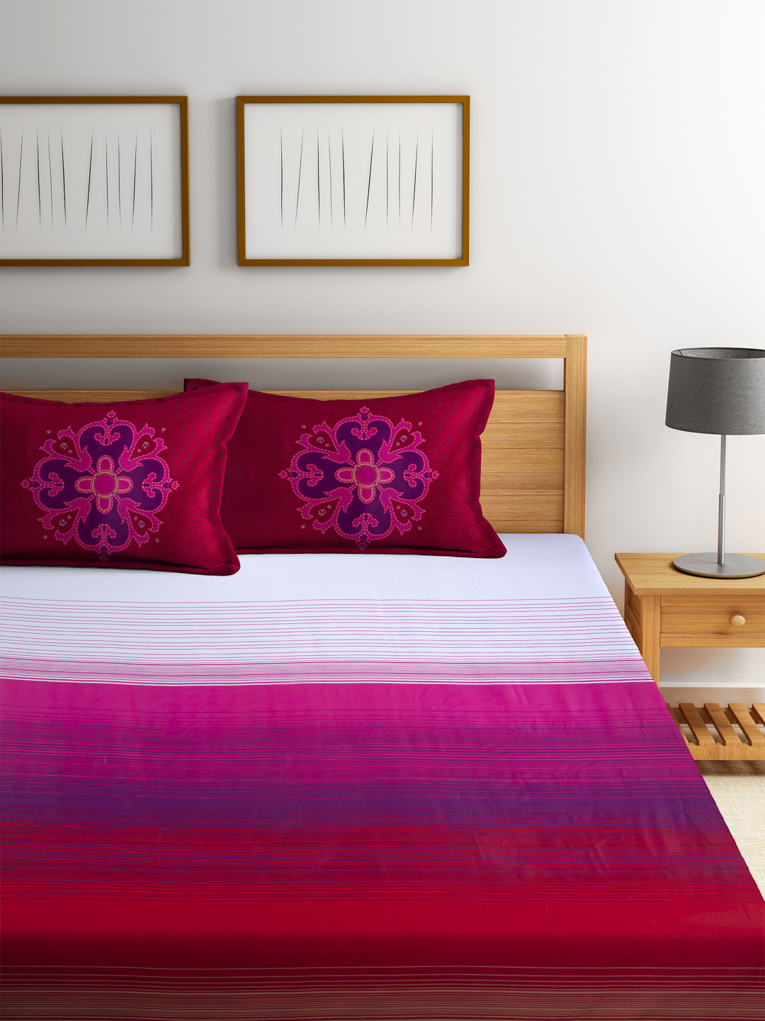 Buy Portico New York Multicoloured 210 TC Fine Double Bedsheet With 2