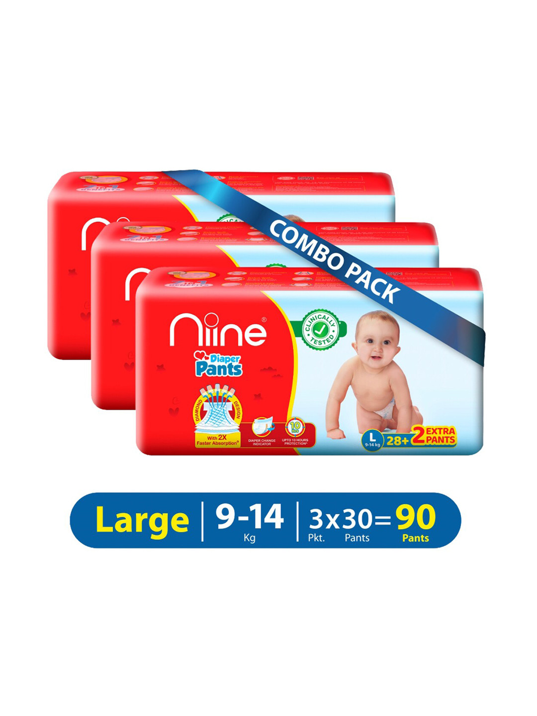 Buy Niine Pack Of 3 Baby Diaper Pants Large(L) Size (9 14 KG) 90 Pants
