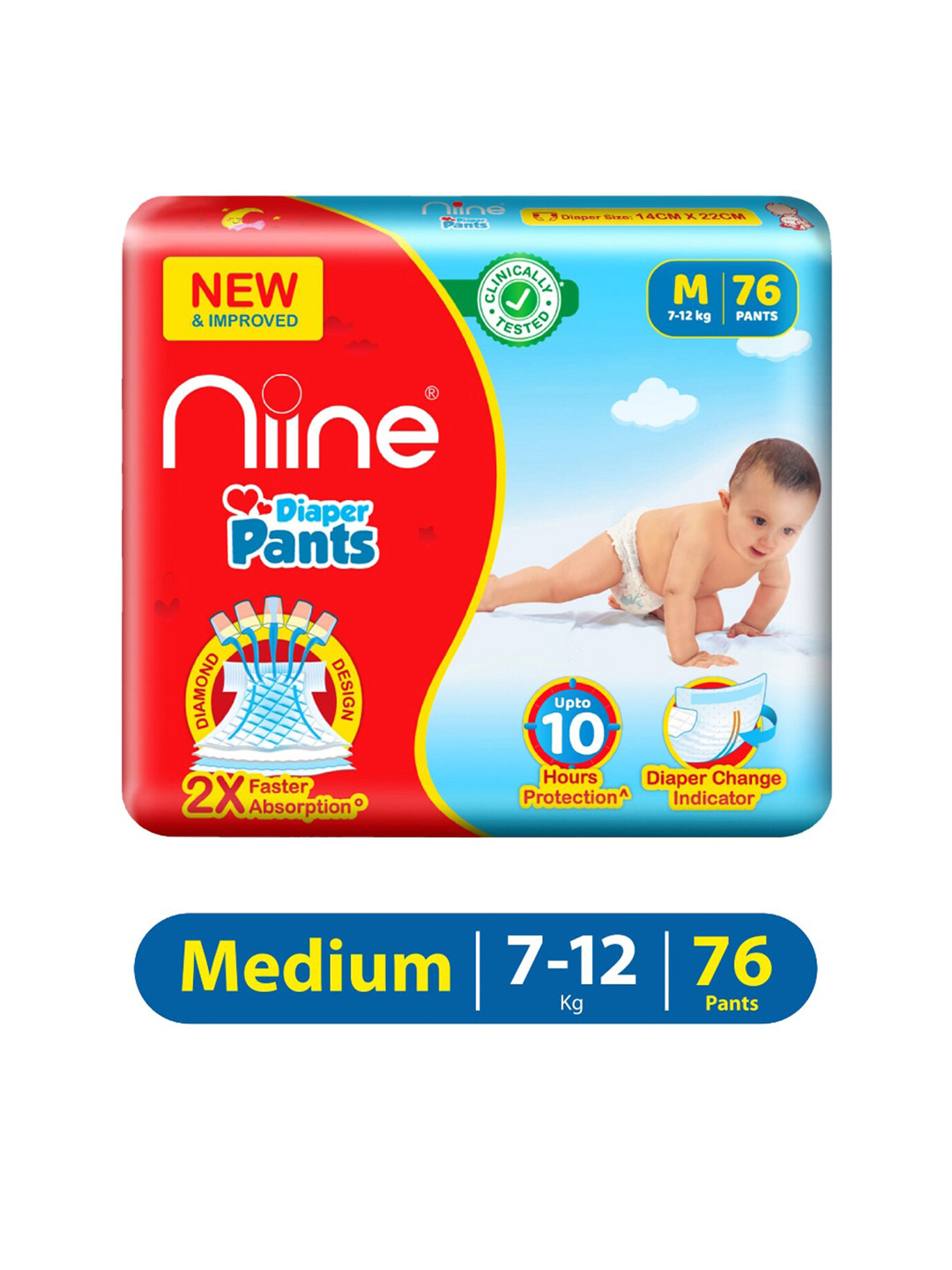 Buy Niine Pack Of 1 Baby Diaper Pants Medium(M) Size (7 12 KG) 76 Pants