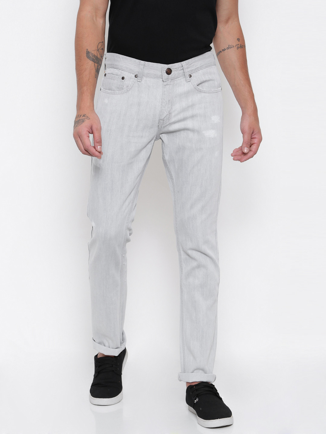 Buy American Crew Men Grey Straight Slim Fit Mid Rise Low Distress