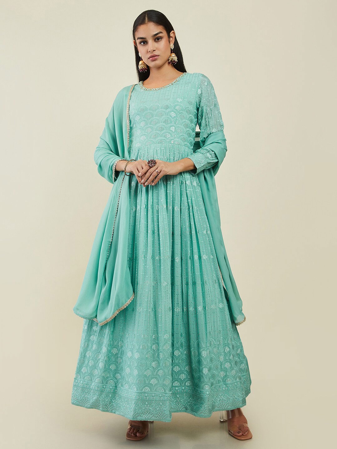 Buy Soch Ethnic Embroidered Sequined Pure Cotton Anarkali Kurta With ...
