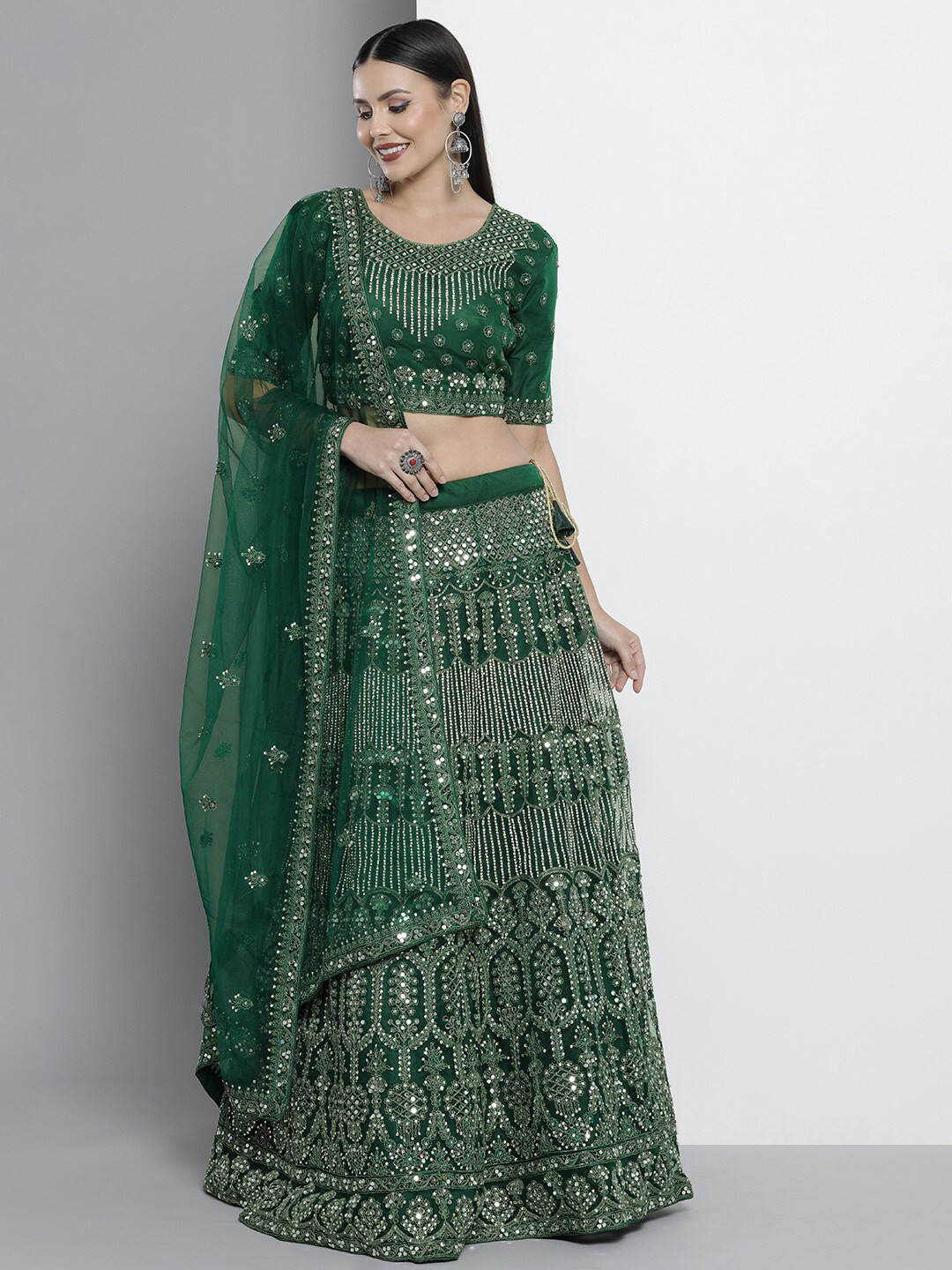 Embroidered Thread Work Semi-Stitched Lehenga & Unstitched Blouse With Dupatta