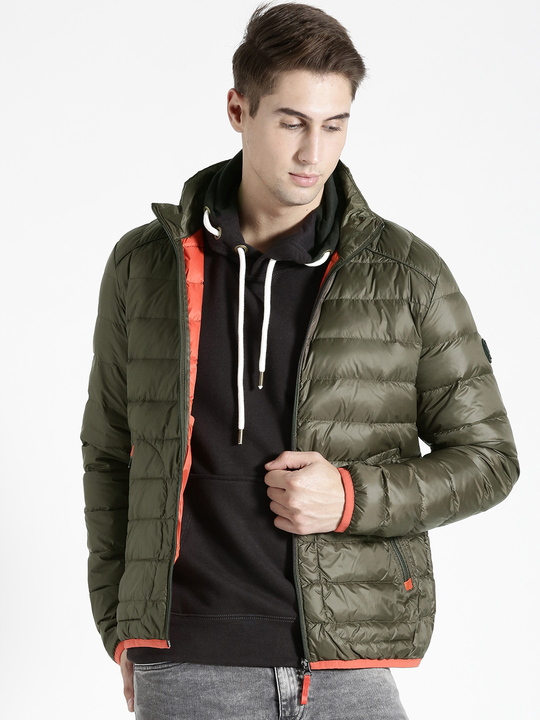 Buy S.Oliver Men Olive Green Solid Puffer Jacket - Jackets for Men 2170961 | Myntra
