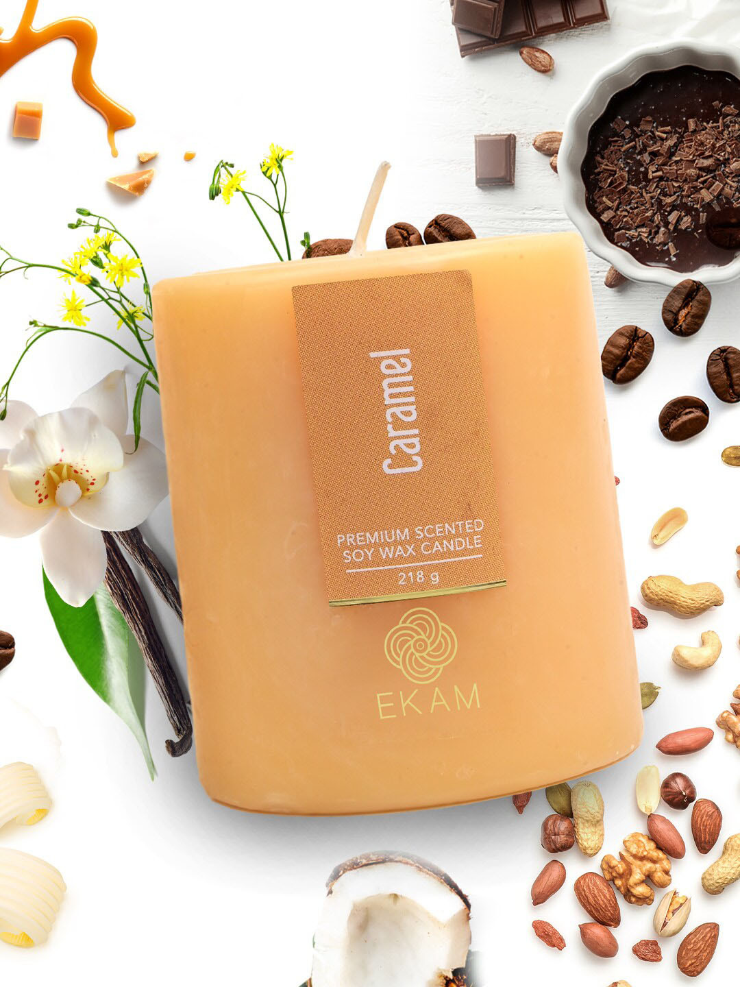 Buy Ekam Pillar Orange Colored Caramel Scented Candle Candles for