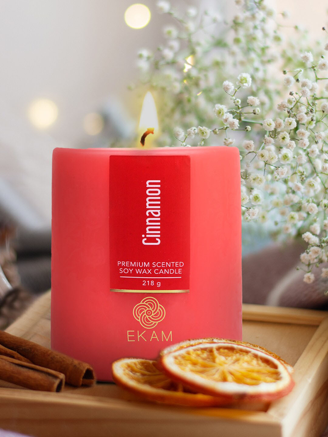 Buy Ekam Pillar Red Cinnamon Soya Wax Jar Scented Candle Candles for