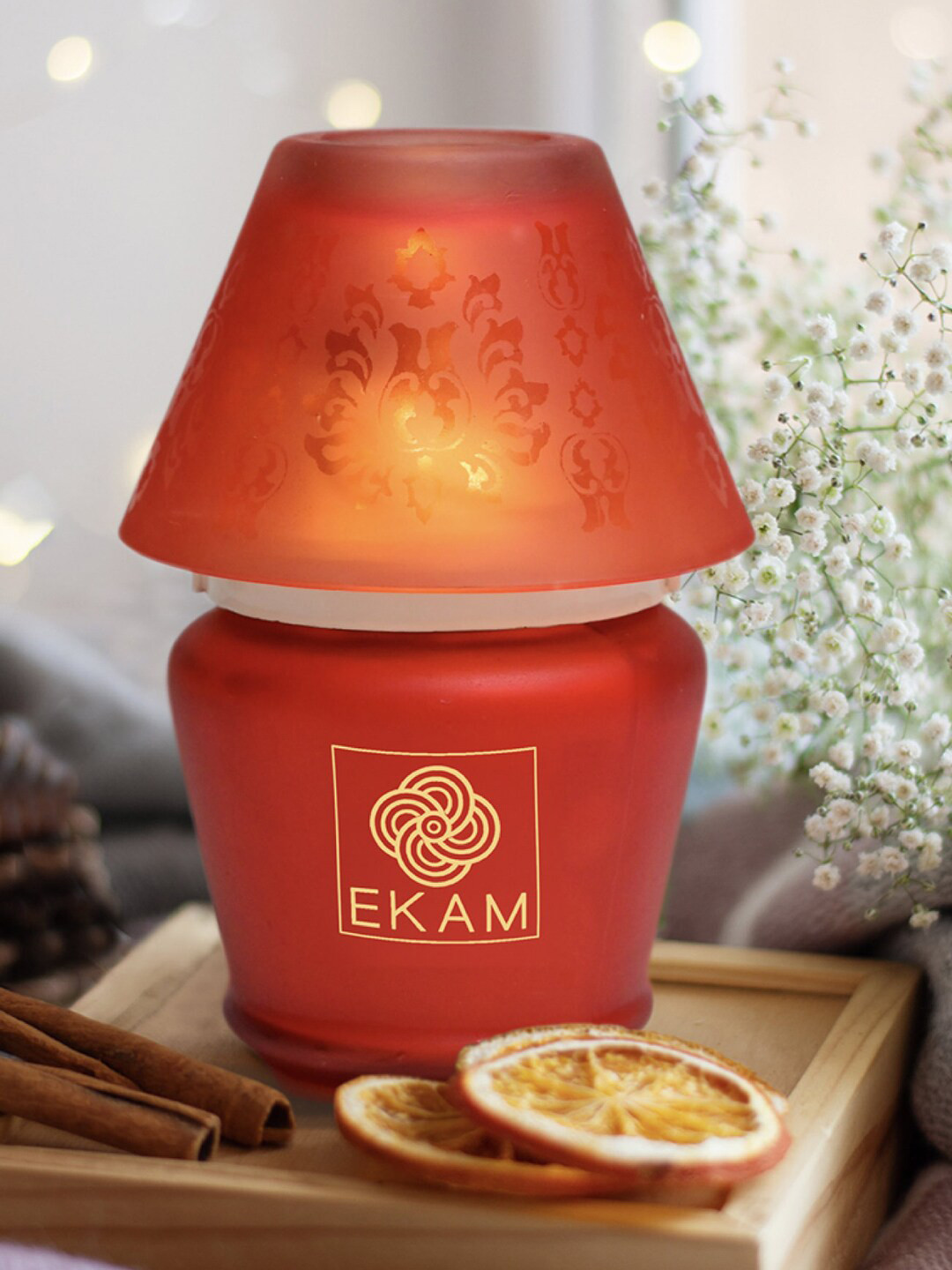Buy Ekam Red Printed Cinnamon Fragrance Lampshade Scented Candle