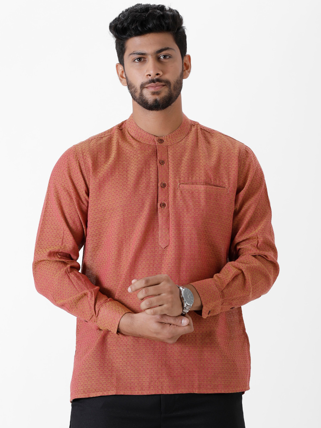 Buy Ramraj Self Design Band Collar Cotton Straight Kurta Kurtas for