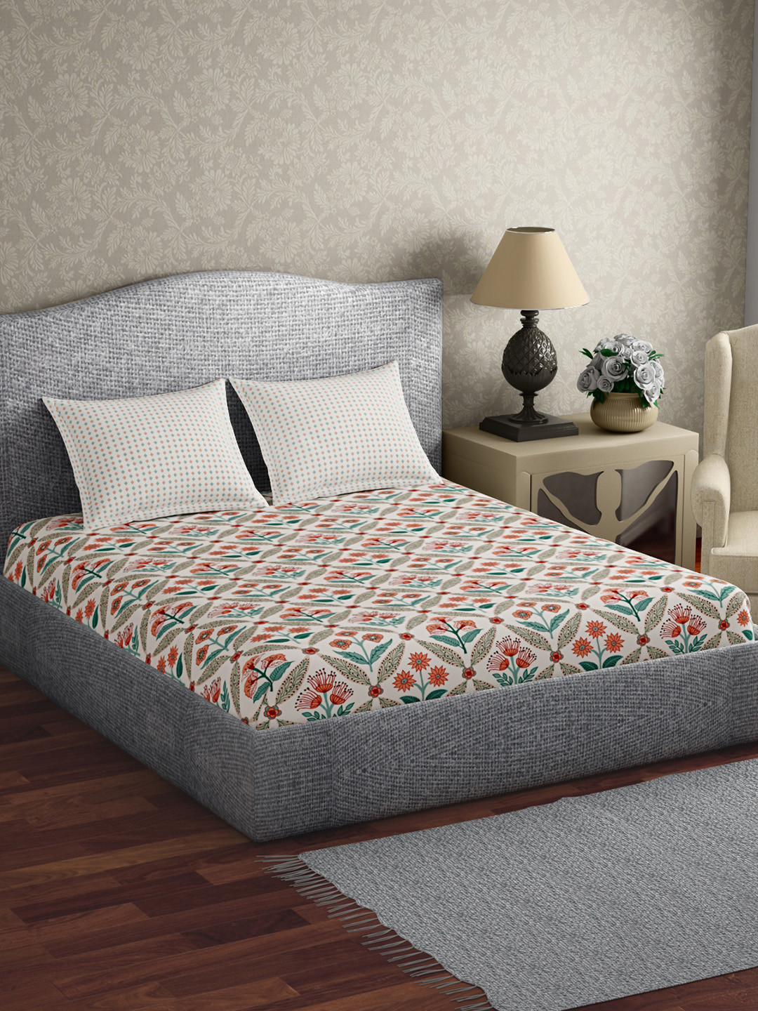 Buy CORE Designed By SPACES Red & White 144 TC Cotton Double Bedsheet