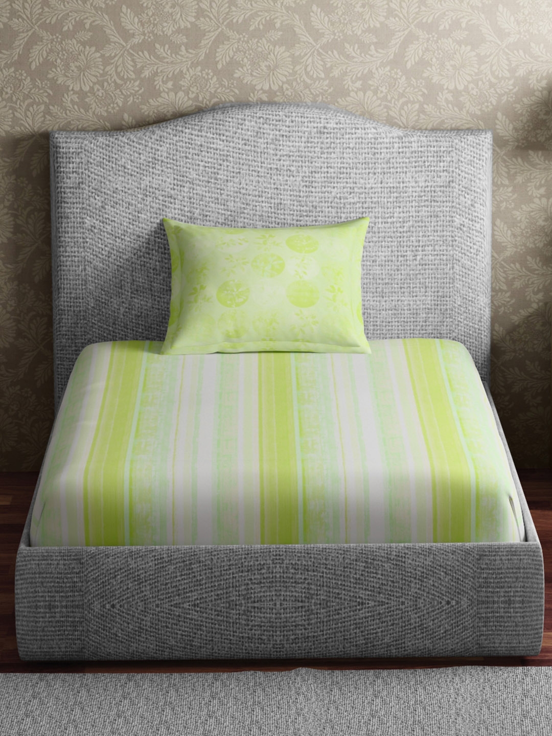 Buy CORE Designed By SPACES Green Cotton 144 TC Single Bedsheet With 1
