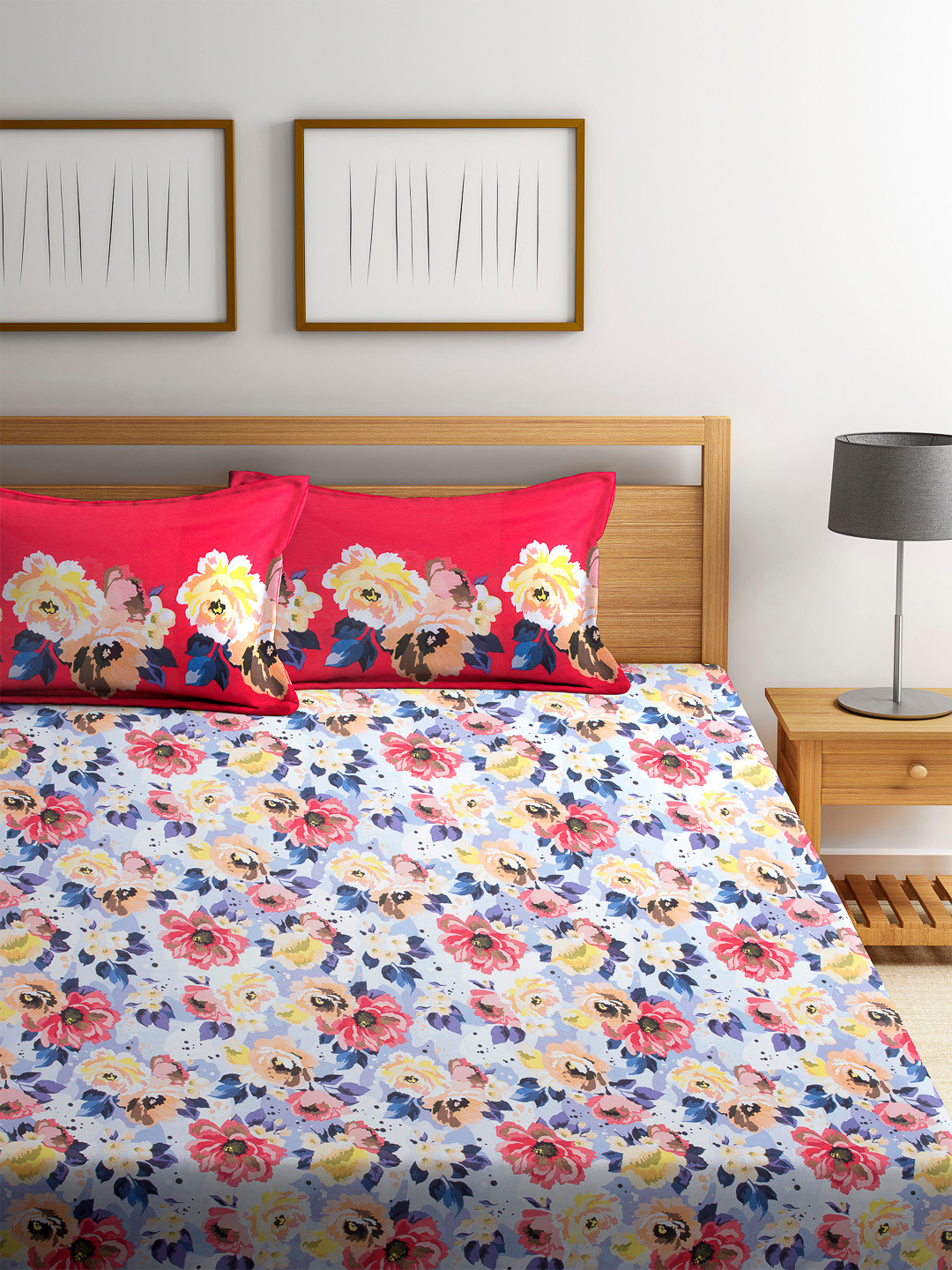 Buy BOMBAY DYEING Multicoloured Cotton Double King Bedsheet With 2