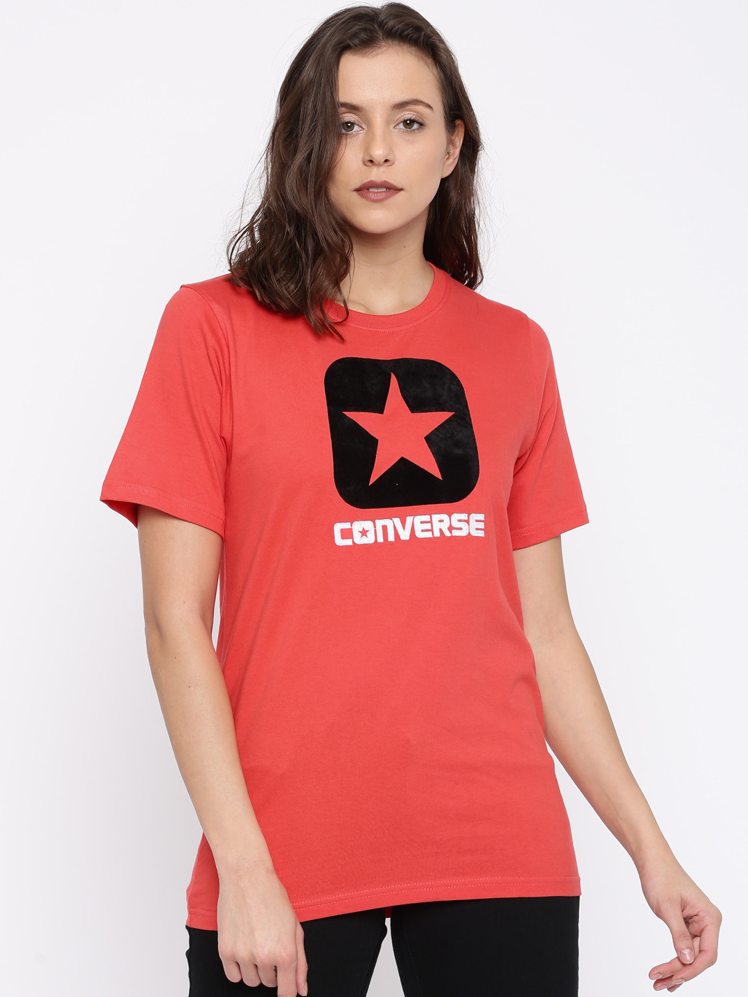 Buy Converse Women Red Printed Pure Cotton T Shirt Tshirts for Women