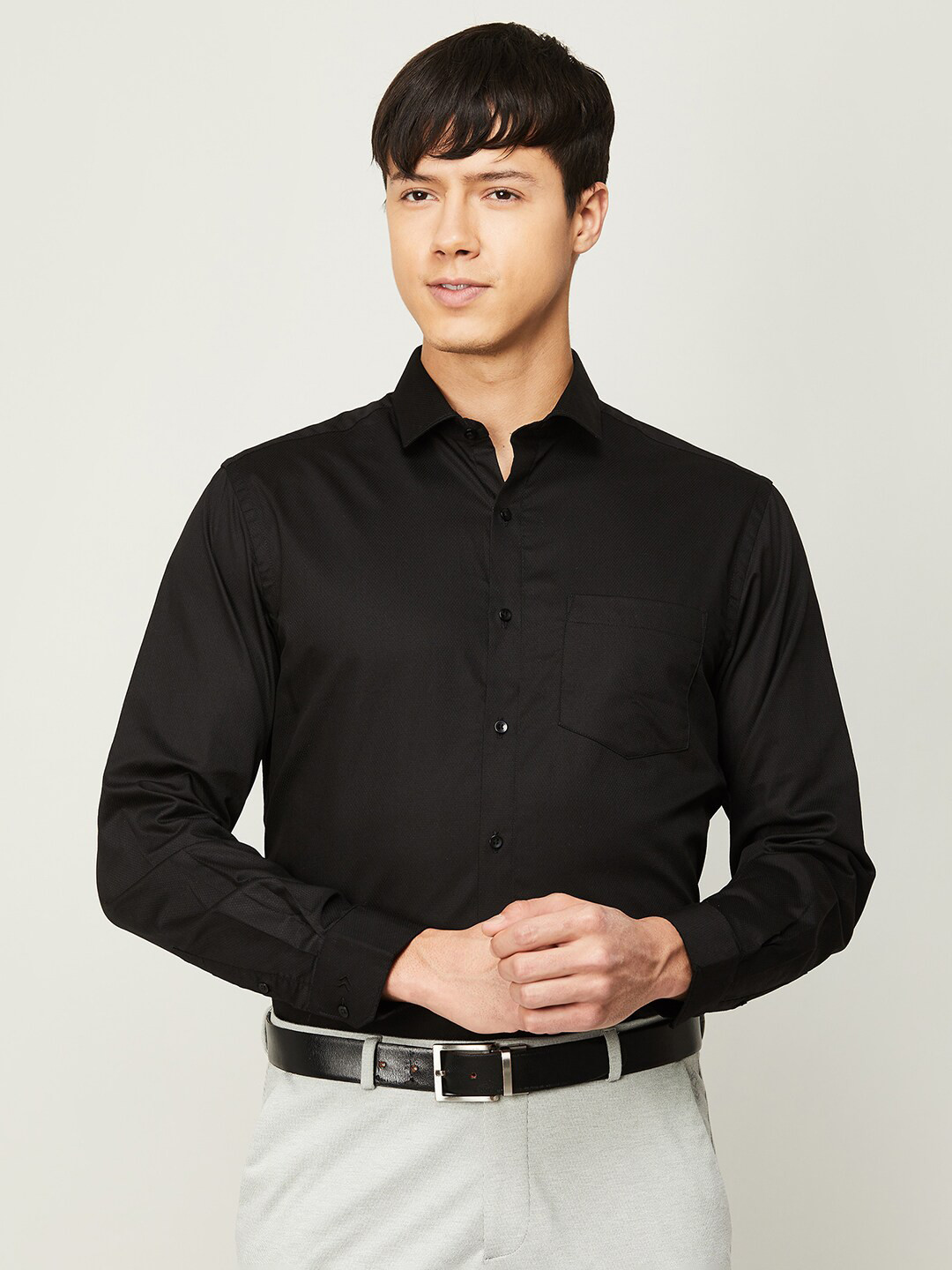 Double Spread Collar 100% Cotton Solid  Grey Men's Dress Shirt main image 0