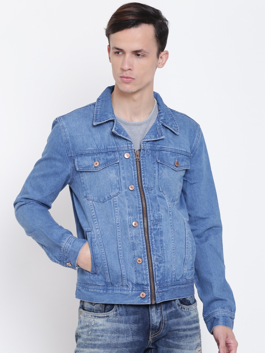 Buy FOREVER 21 Men Blue Solid Denim Jacket Jackets for Men 2172638