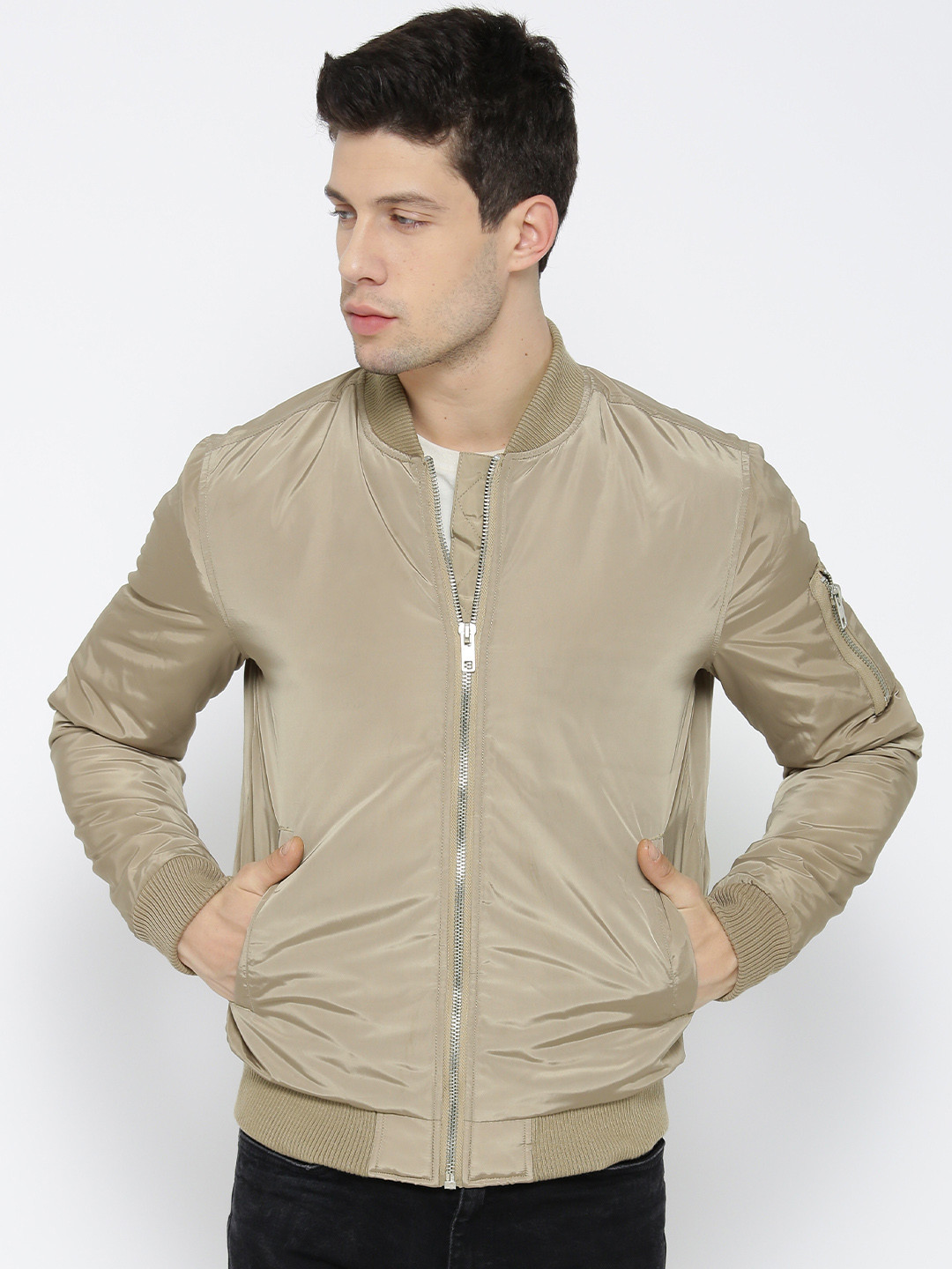 Buy FOREVER 21 Men Khaki Solid Bomber Jacket Jackets for Men 2172640