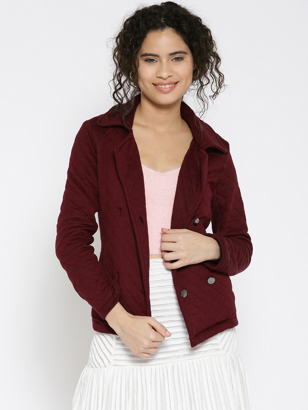 Buy DressBerry Women Maroon Solid Quilted Jacket Jackets for Women