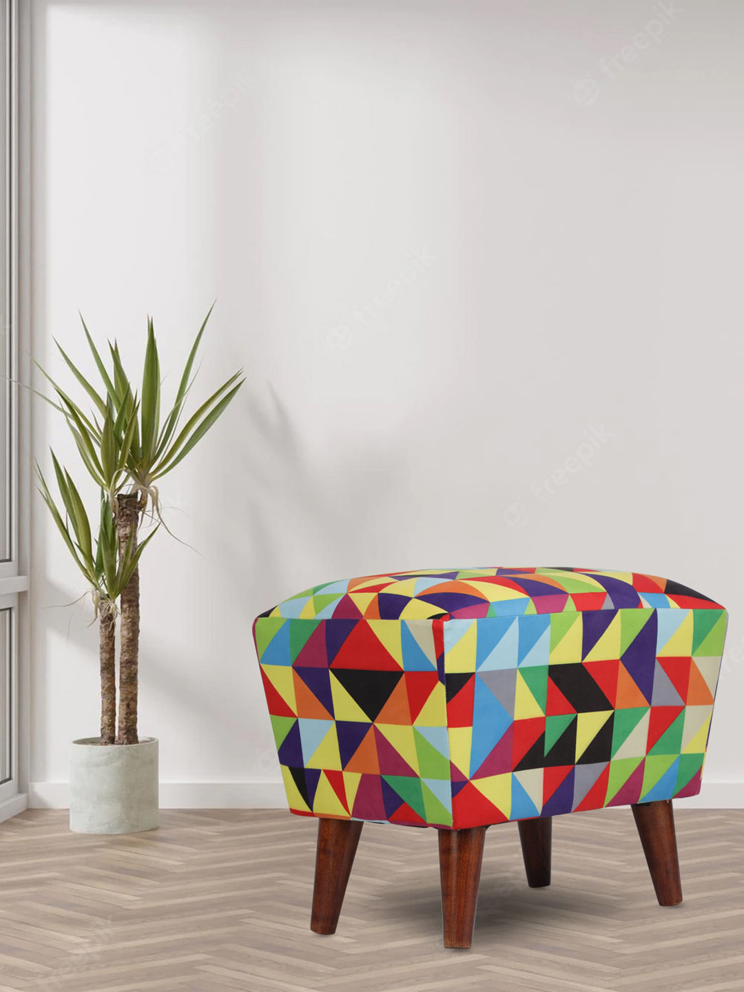 Buy GLOBALLY INDIAN Brown Geometric Printed Velvet & Wooden Ottomans