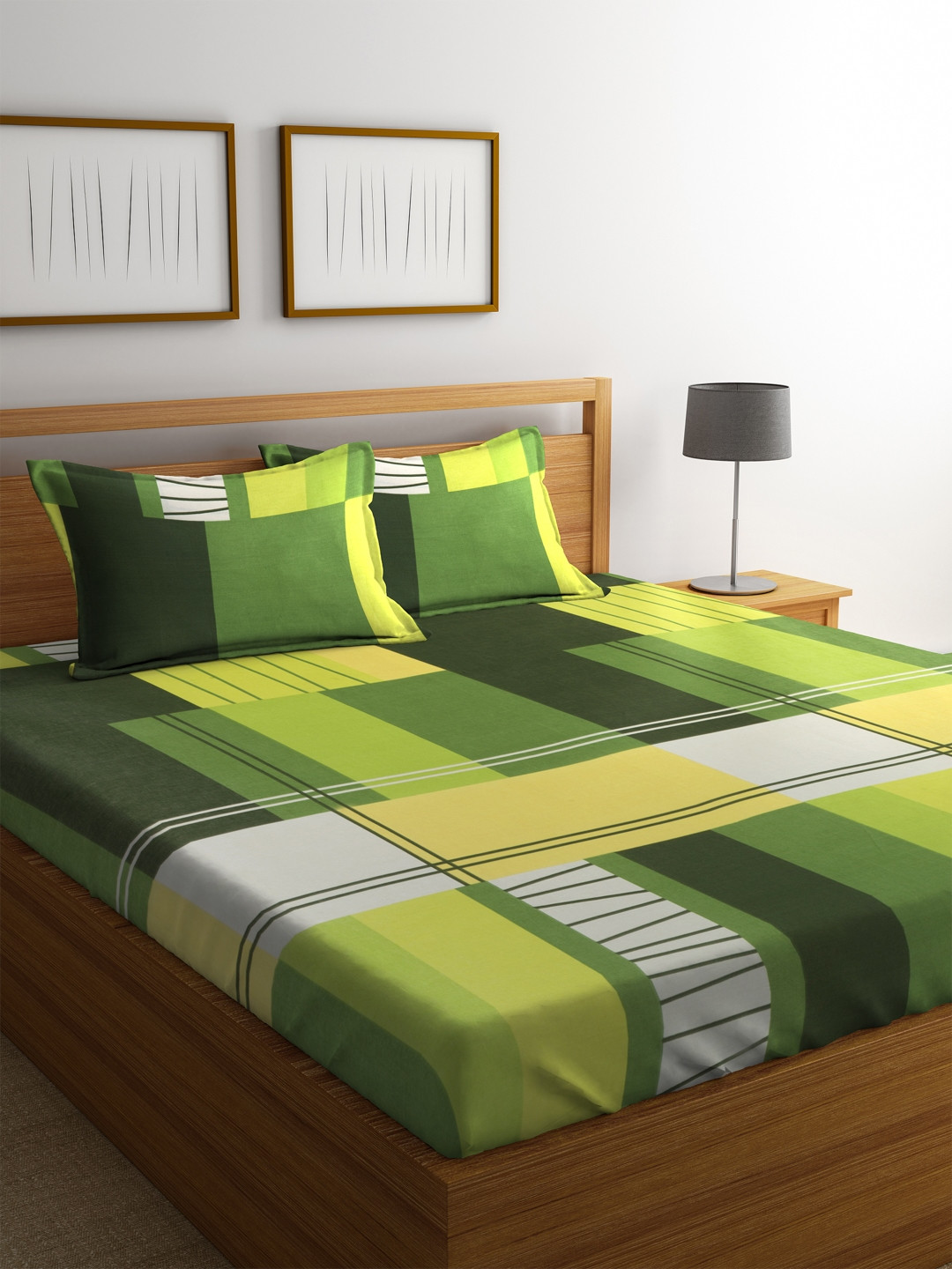 Buy Dreamscape Green Printed Cotton Double Bedsheet With 2 Pillow