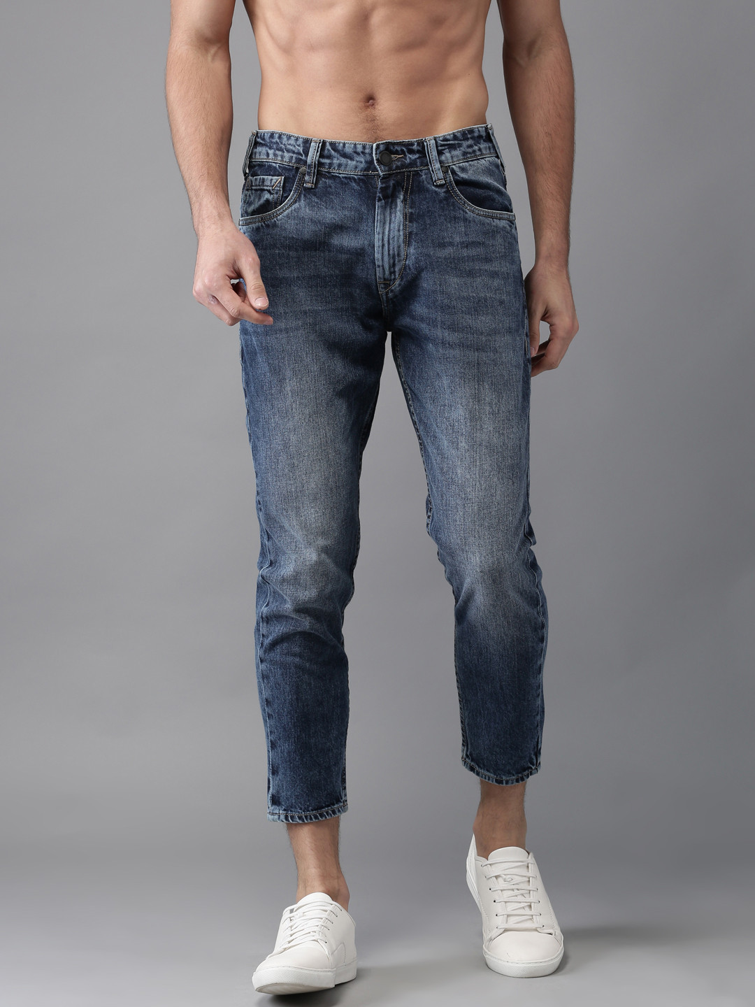 Buy HERE&NOW Men Blue Slim Tapered Fit Mid Rise Cropped Jeans Jeans