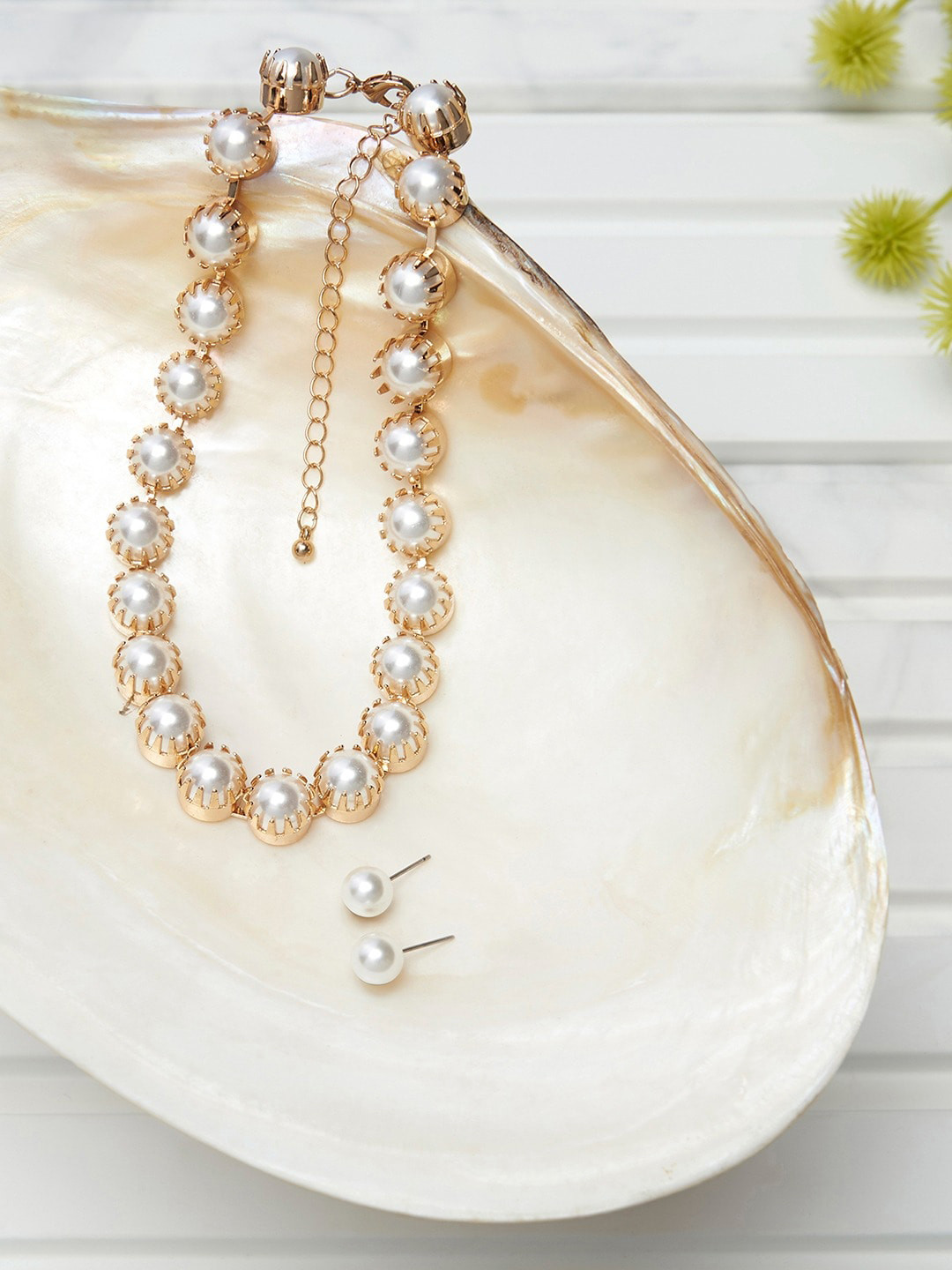 Set Of 2 Gold Plated With Pearl Necklace For Women