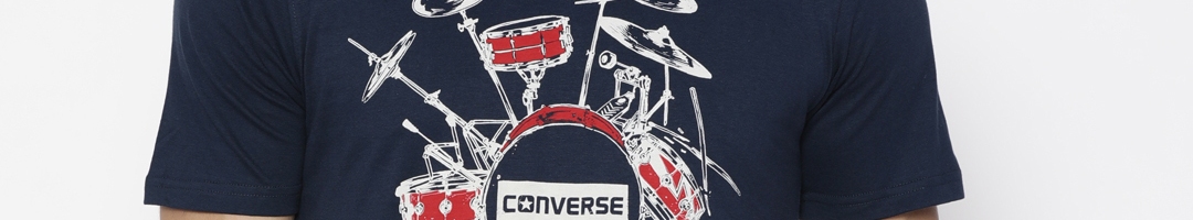Buy Converse Men Navy Blue Printed Round Neck Pure Cotton T Shirt ...