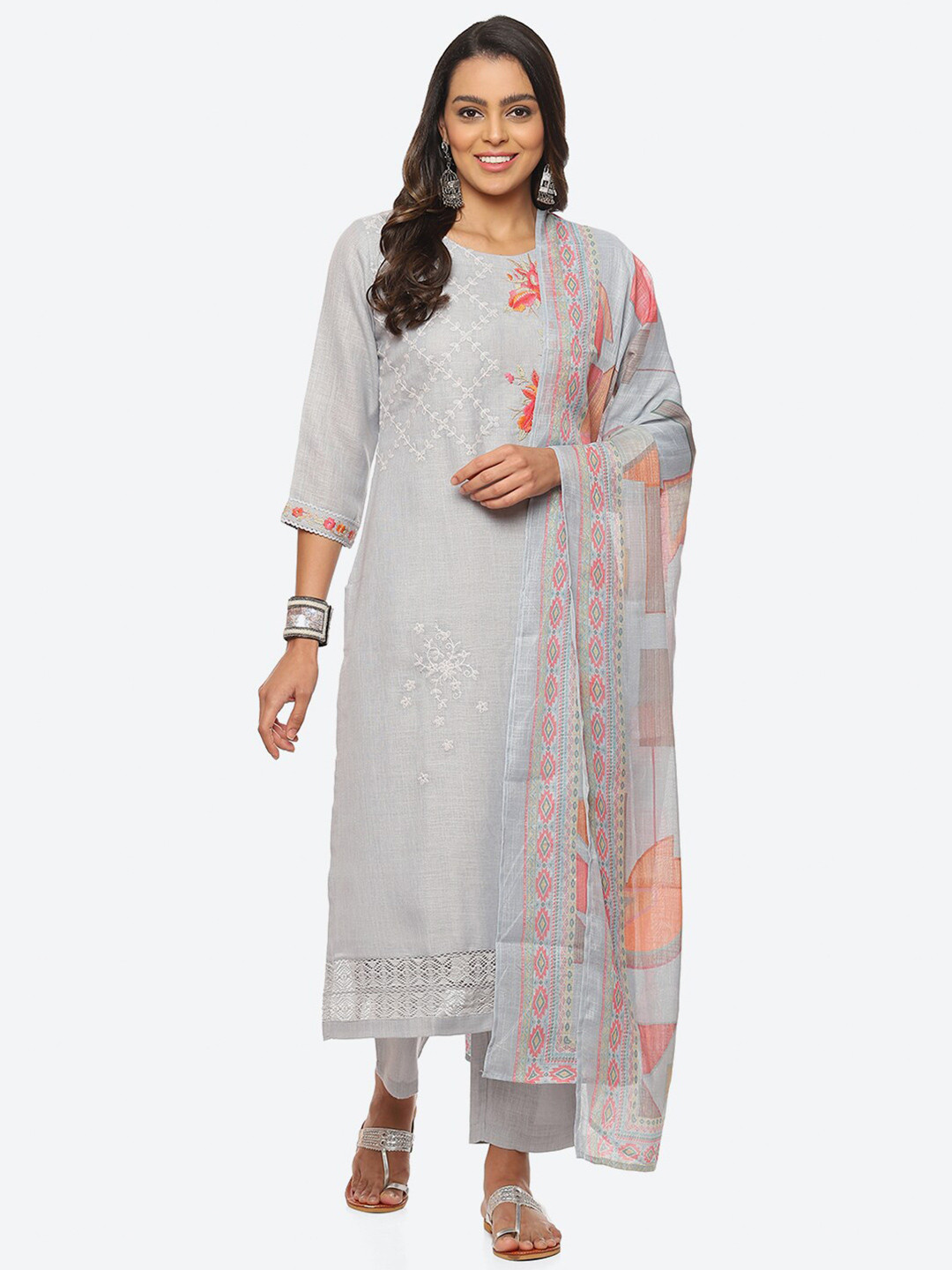 Buy Biba Embroidered Linen Unstitched Dress Material Dress Material