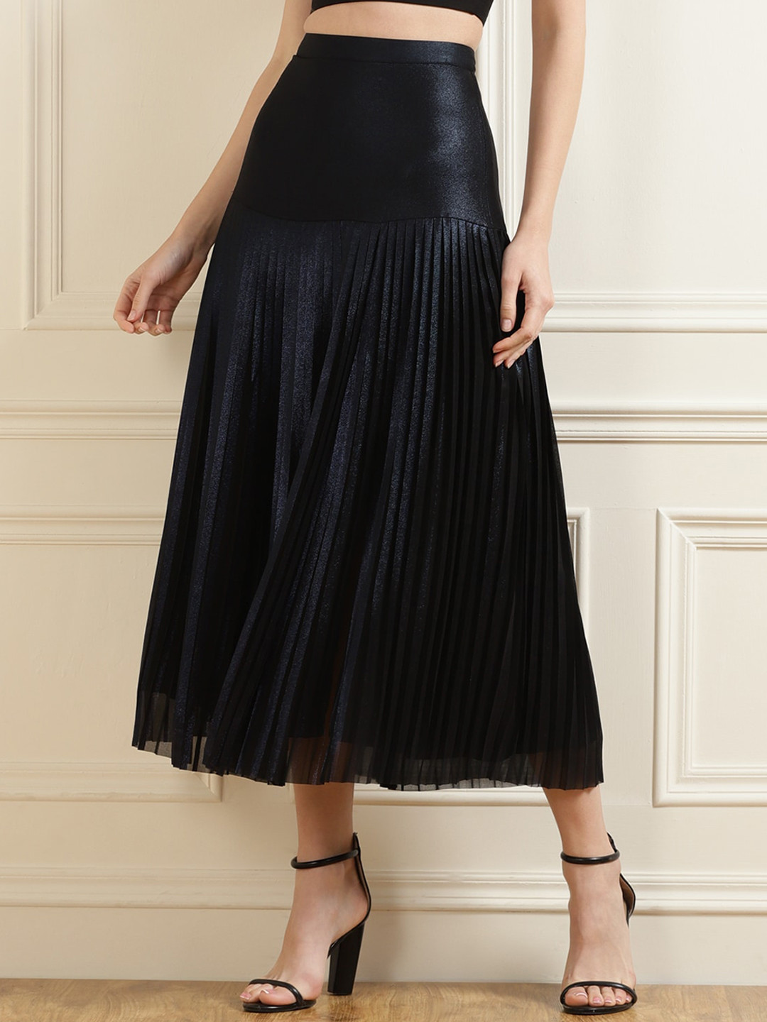 Knife Pleated Skirt- Navy main image 1
