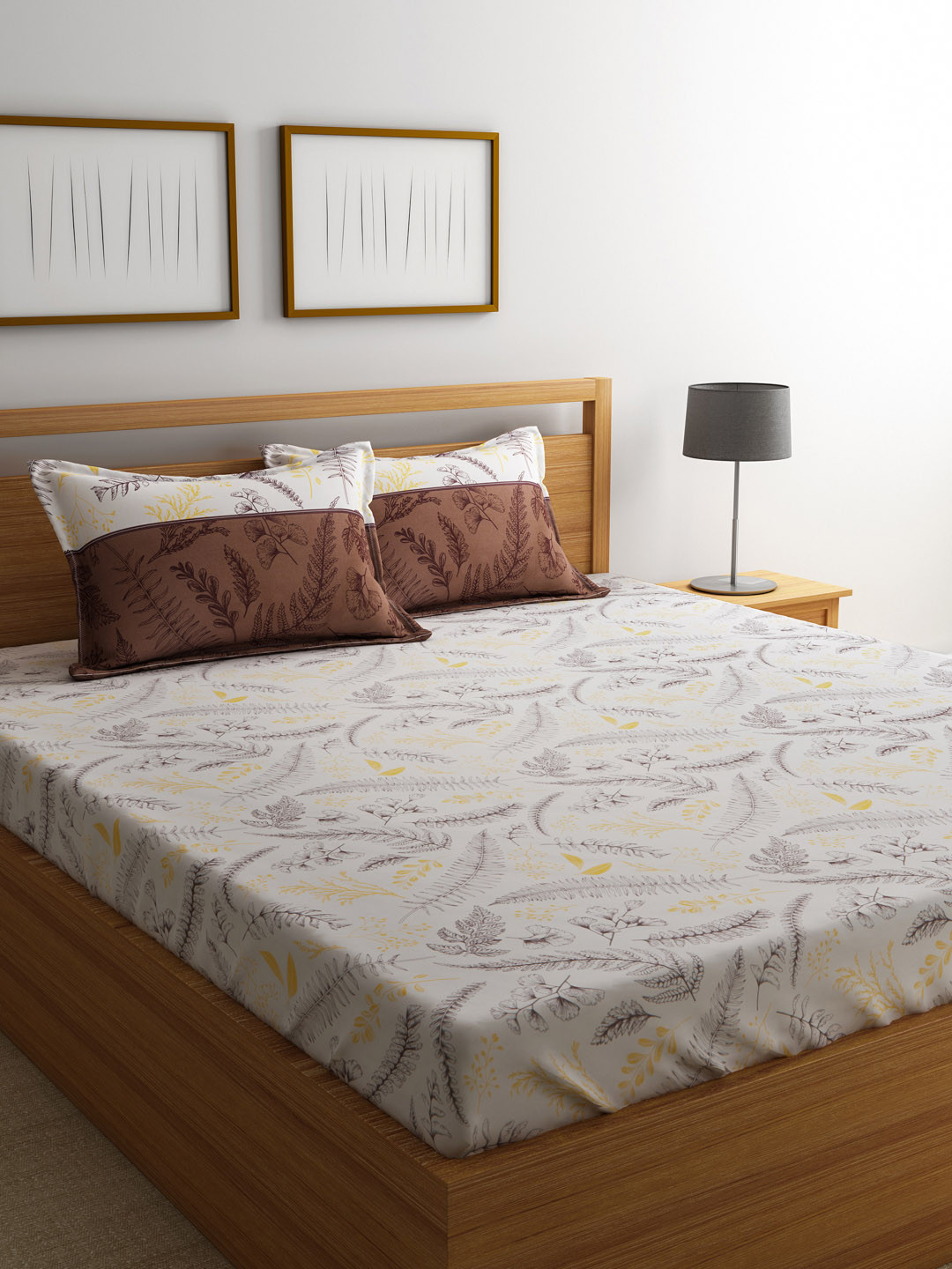 Buy MYTRIDENT Cream Brown 180 TC Cotton Double King Bedsheet With 2 Pillow Covers Bedsheets