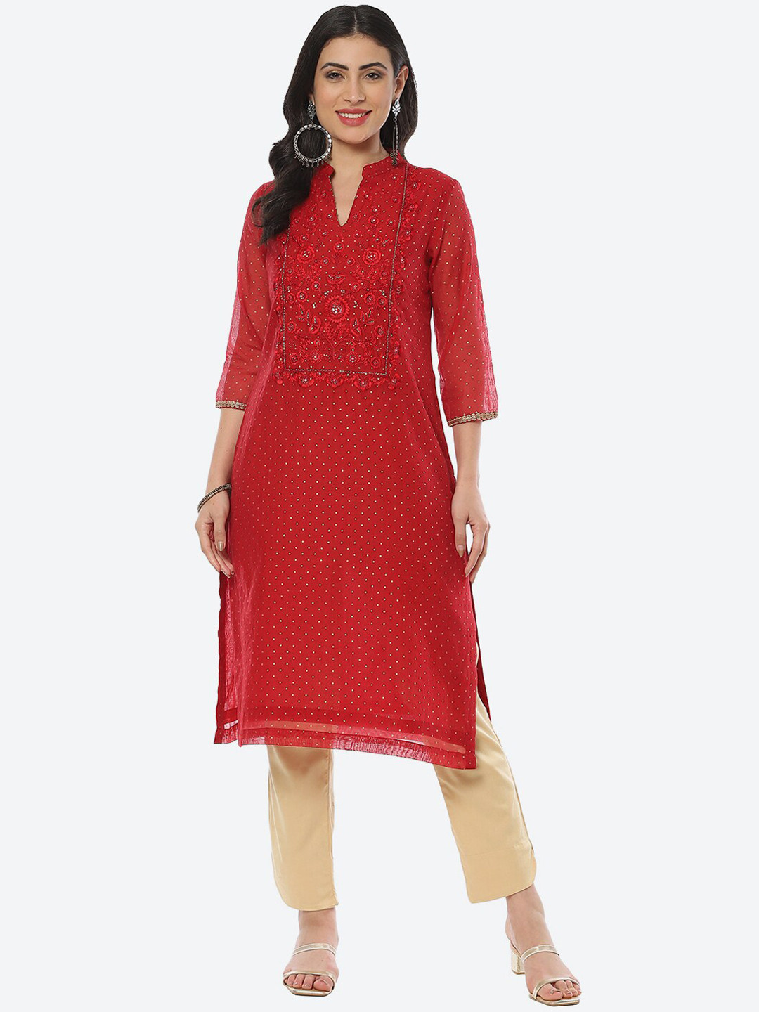 Buy Biba Women Polka Dots Printed Thread Work Kurta Kurtas for Women