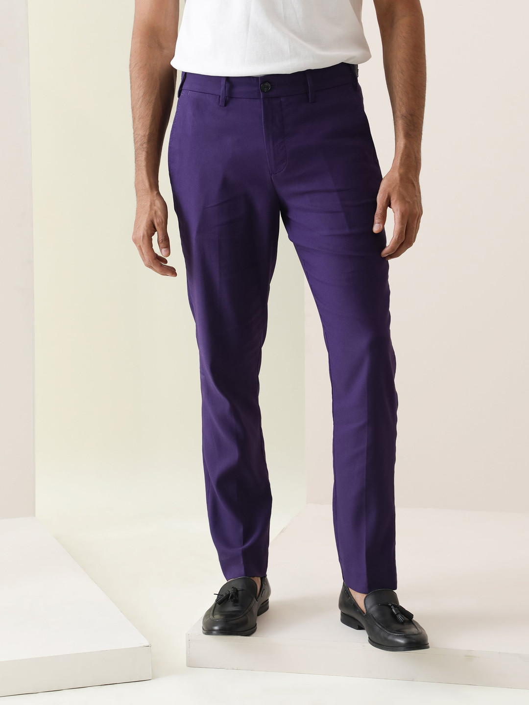 Rare Rabbit Men's Bakes Yellow Solid Mid-Rise Slim Fit Trouser main image 0