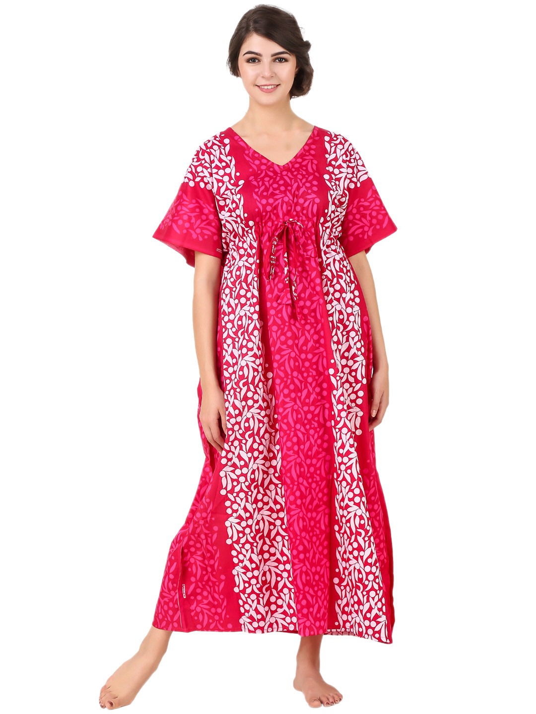 Buy Masha Women Pink Printed Kaftan Maxi Nightdress KF A64 1051
