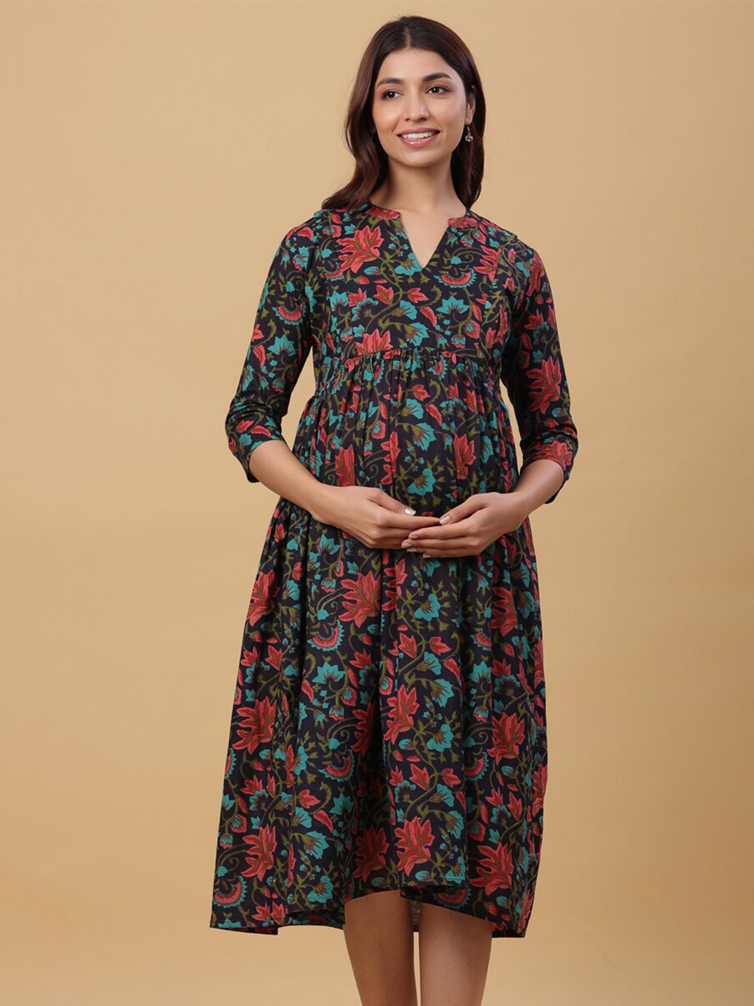 Buy CRAFIQA Floral Printed Maternity Empire Midi Cotton Dress Dresses