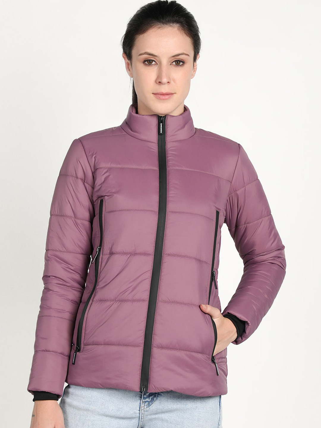 Buy CHKOKKO Women Purple Lightweight Crop Outdoor Padded Jacket