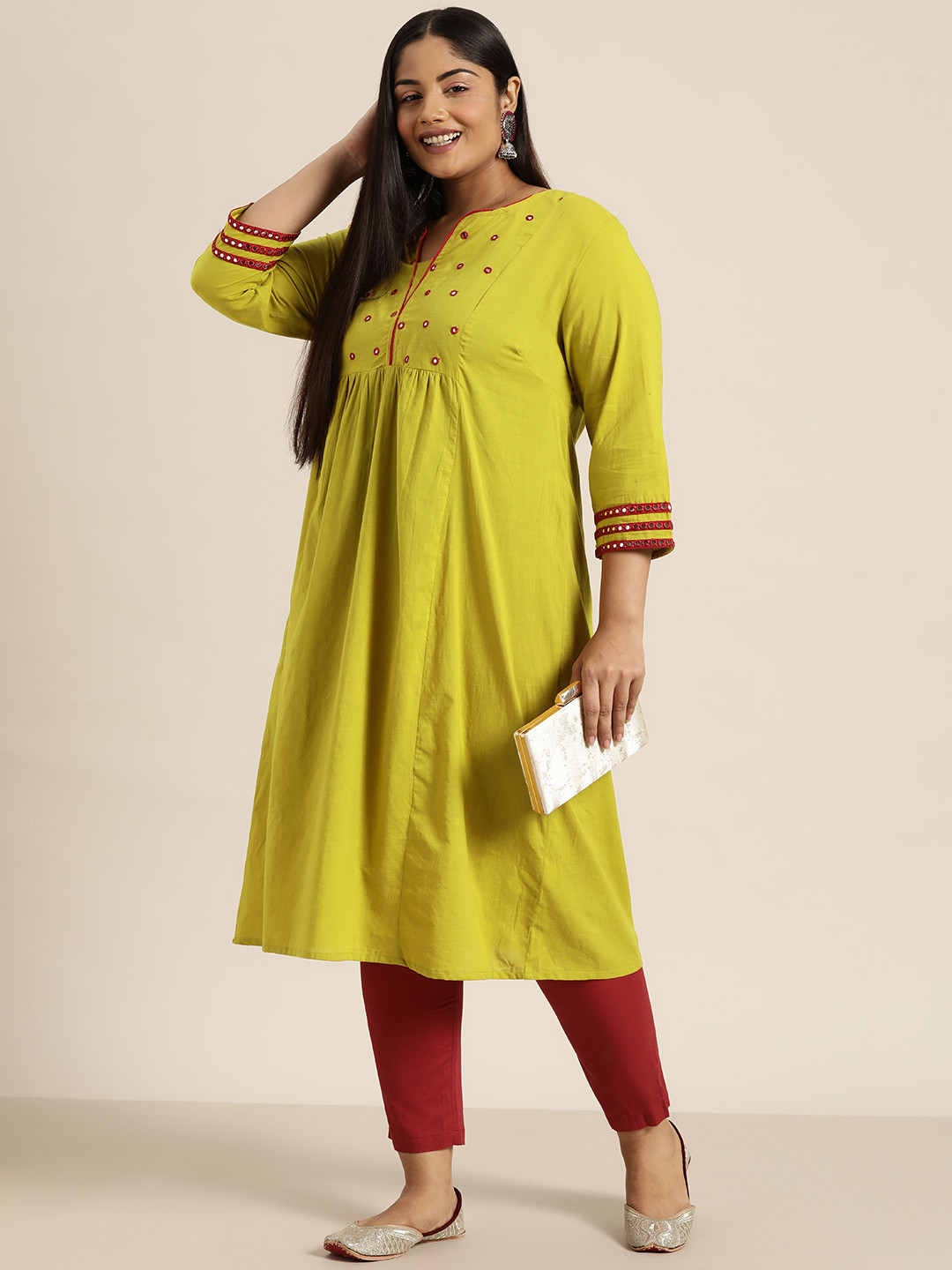 Buy Sztori Embroidered Yoke Design Mirror Work Kurta Kurtas for Women