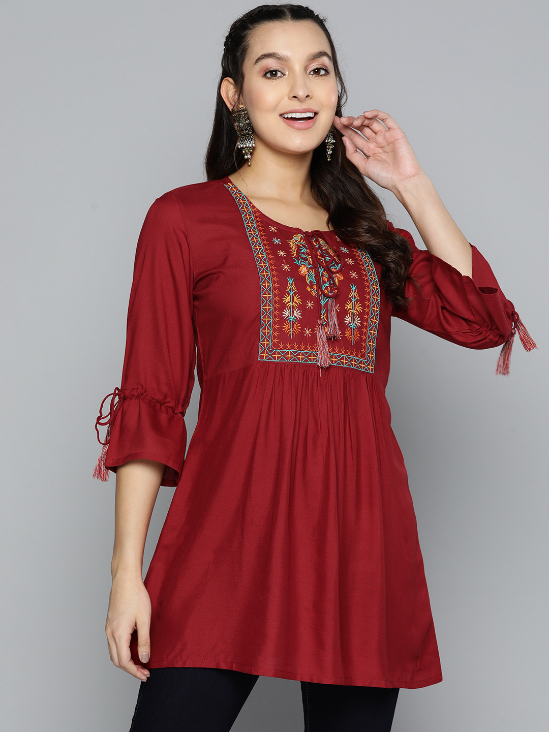 Buy HERE&NOW Embroidered Yoke A Line Kurti Kurtis for Women 21775614