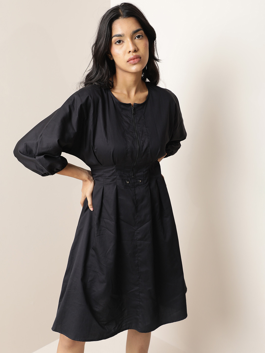 Buy RAREISM Puffed Sleeves Fit & Flare Cotton Dress Dresses for Women 21782458 Myntra