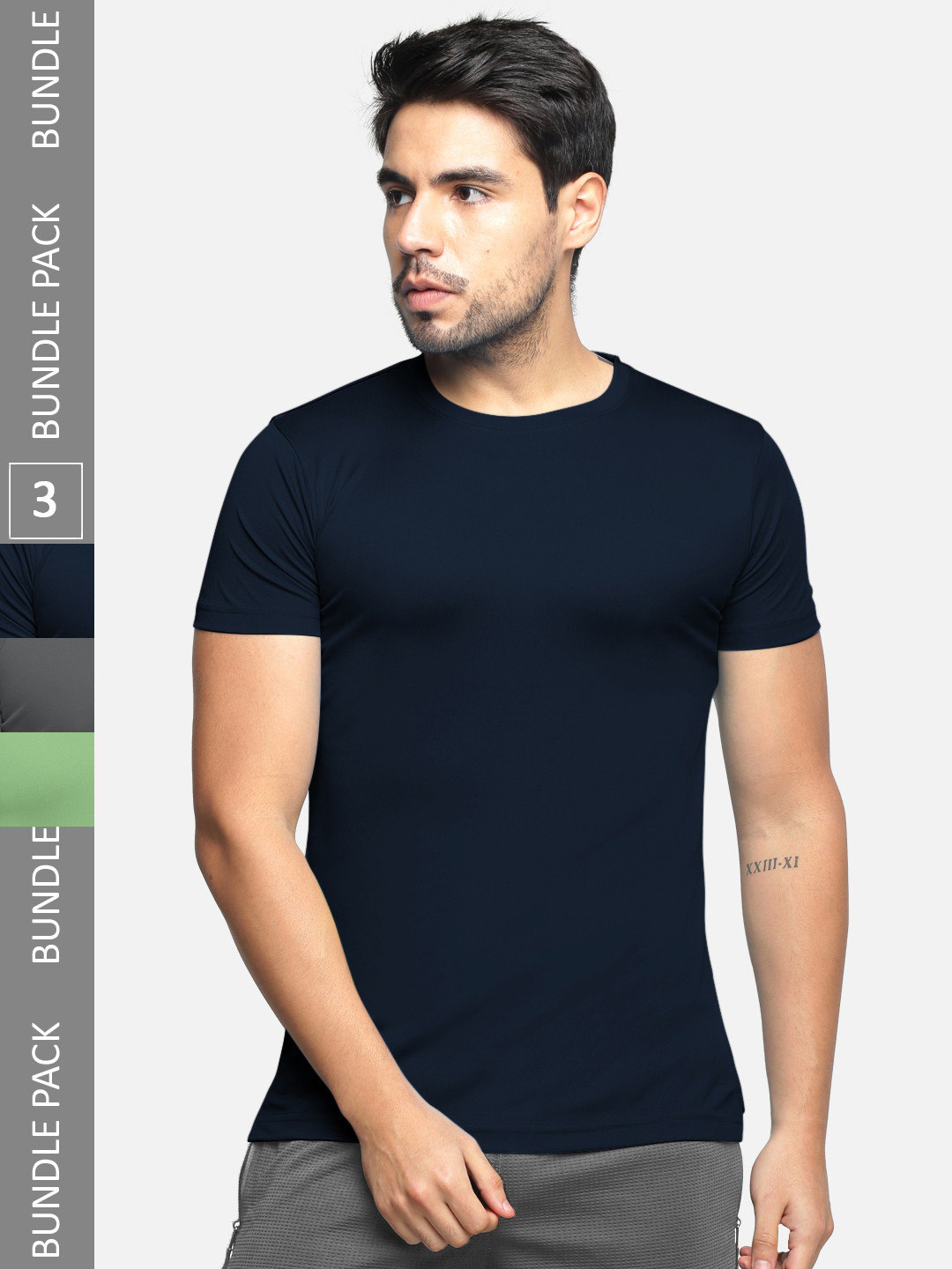 Buy BULLMER Men Navy Blue 3 Round Neck T Shirt - Tshirts for Men ...