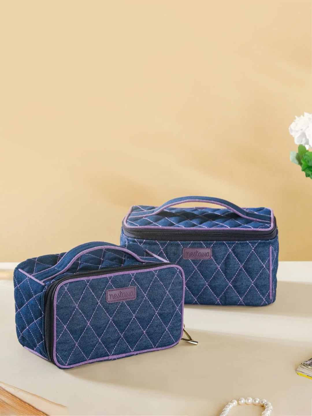 Buy Nestasia Pack Of 2 Textured Denim Makeup Bags Travel Accessory
