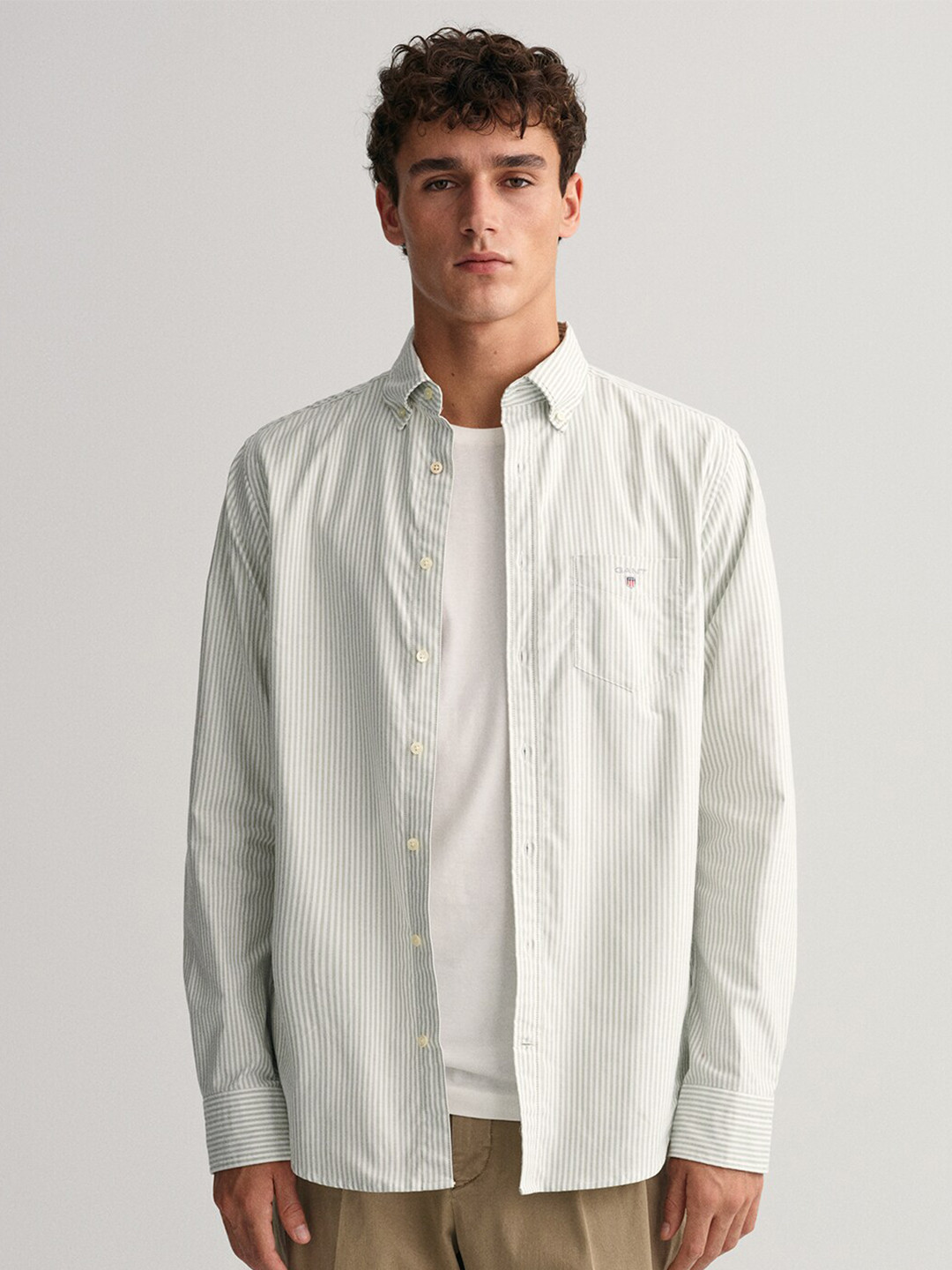 Gant Men Green Striped Collar Shirt