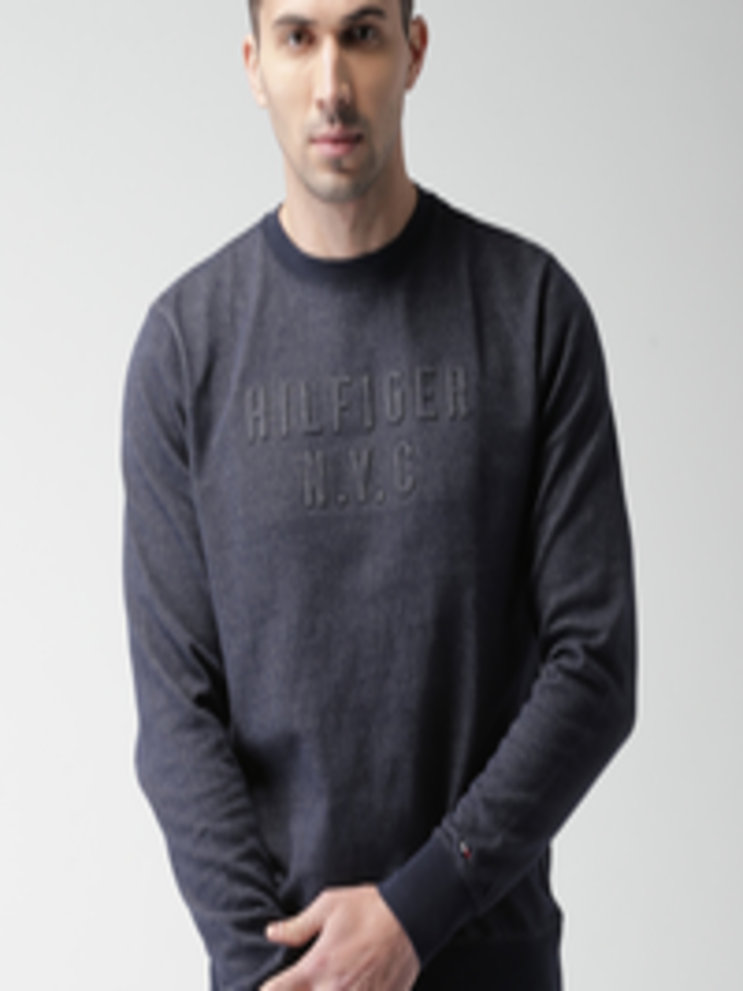 Buy Tommy Hilfiger Men Navy Self Design Sweatshirt - Sweatshirts for ...