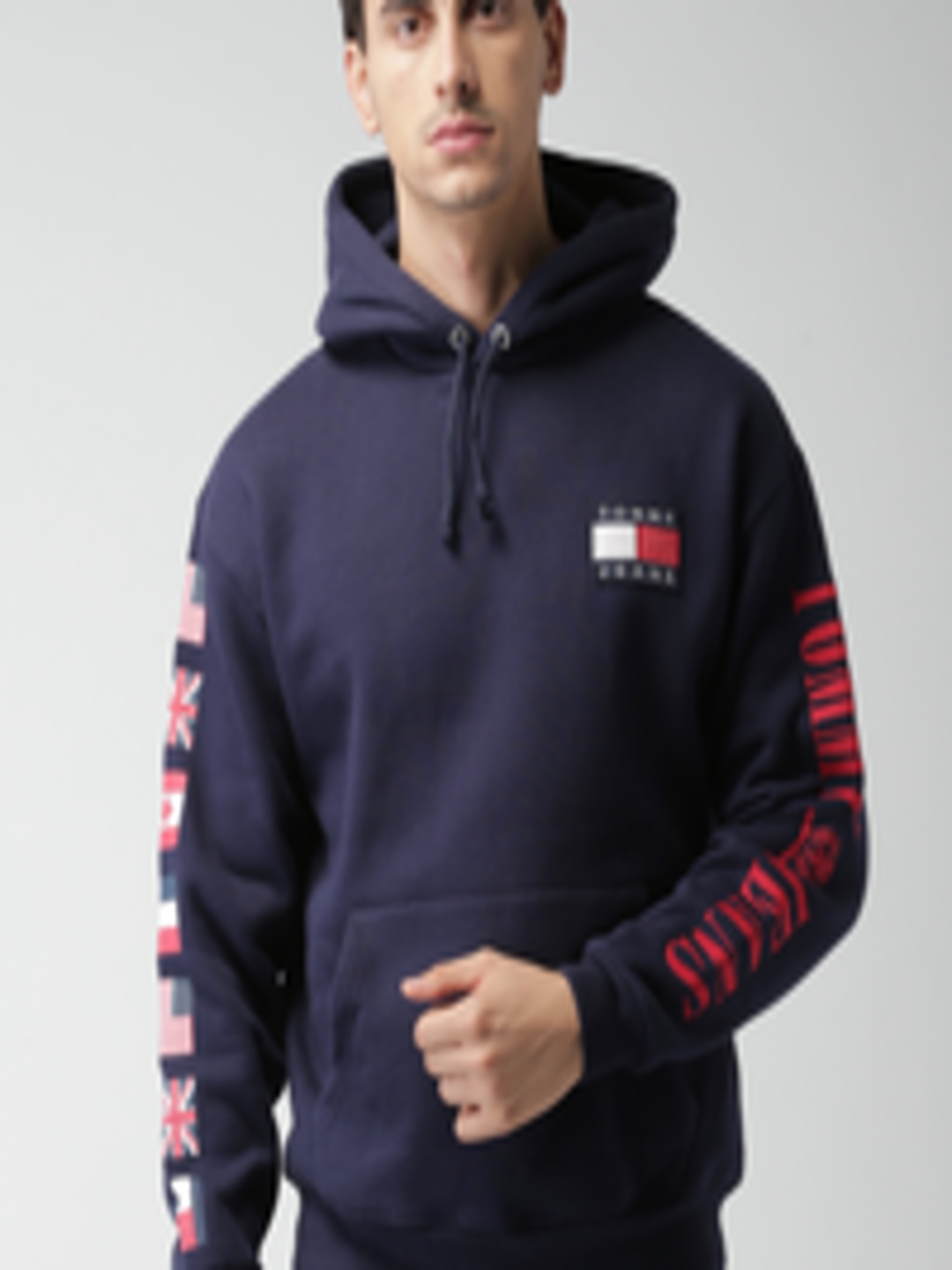 Buy Tommy Hilfiger Men Navy Solid Hooded Sweatshirt - Sweatshirts for ...