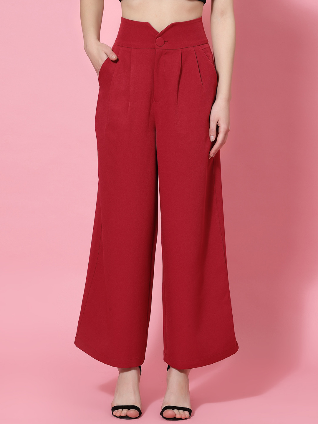 Buy KASSUALLY Women High Rise Easy Wash Pleated Trousers Trousers for