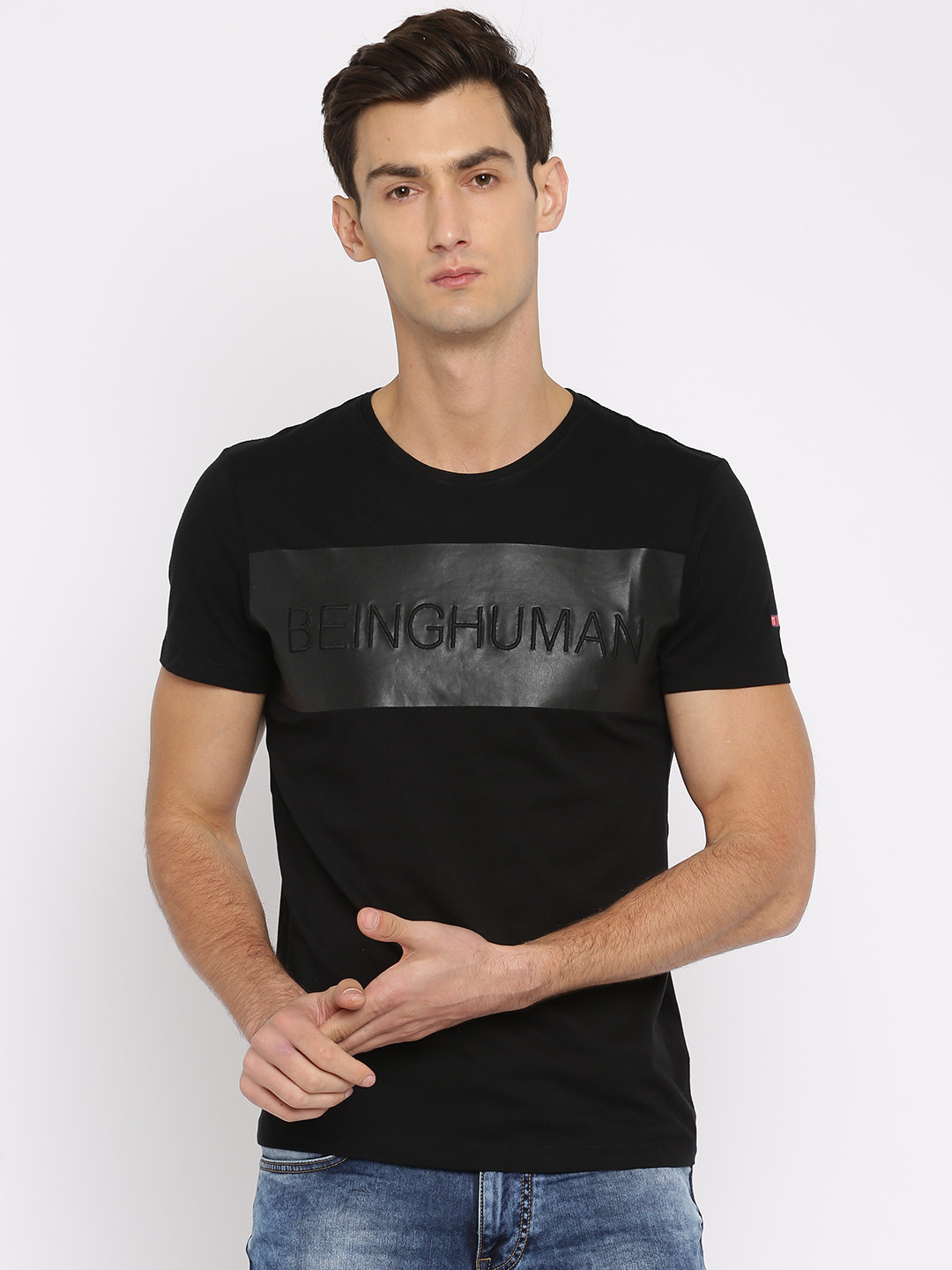 Black Regular Fit Round Neck Men's T-Shirt by Being Human Clothing