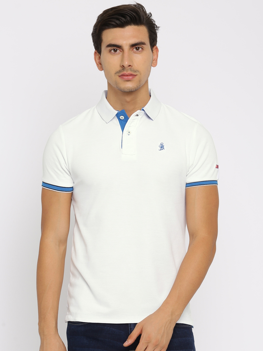 Buy Being Human Clothing Men White Solid Polo Collar T Shirt - Tshirts ...