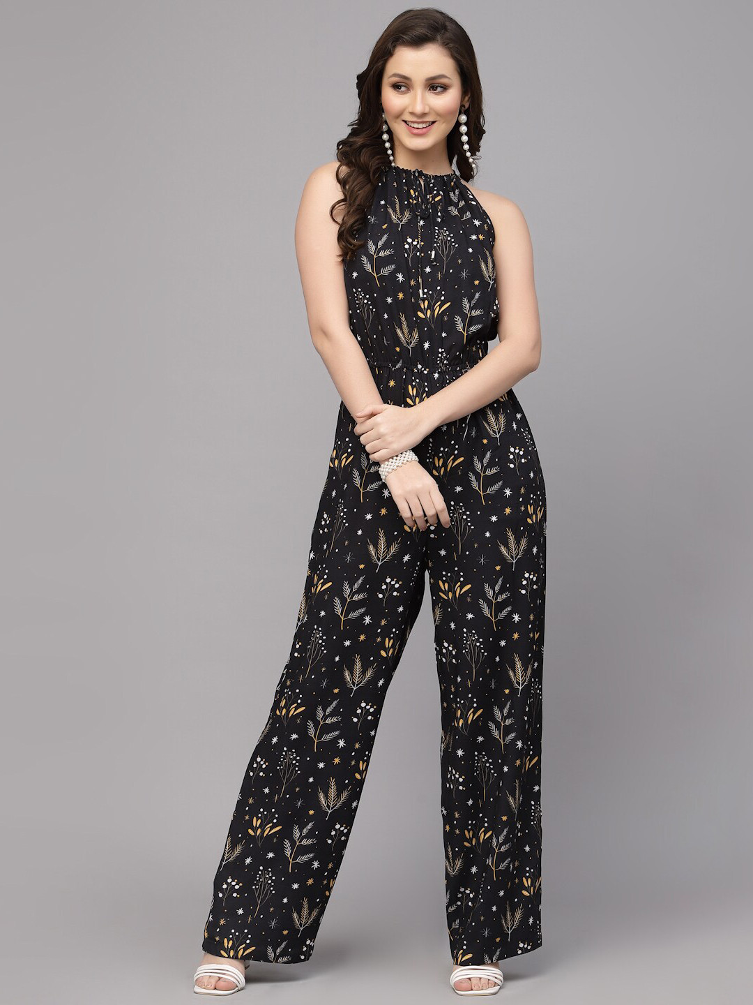 Women's Black Printed Basic Jumpsuit