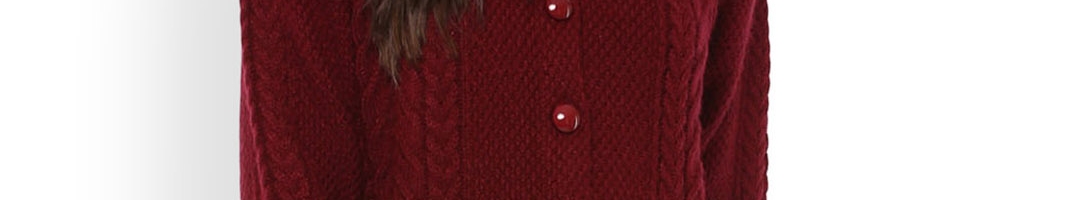 Buy Cayman Women Maroon Self Design Cardigan - Sweaters for Women ...